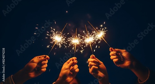 Hands holding sparklers against a dark background celebrating a special occasion with bright light
