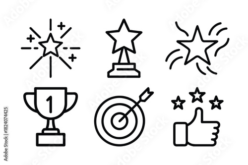 Set of success achievements line icons