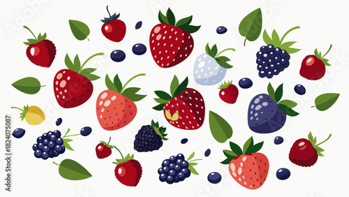 Assortment of fresh berries and leaves