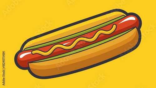 Classic hot dog with mustard on yellow