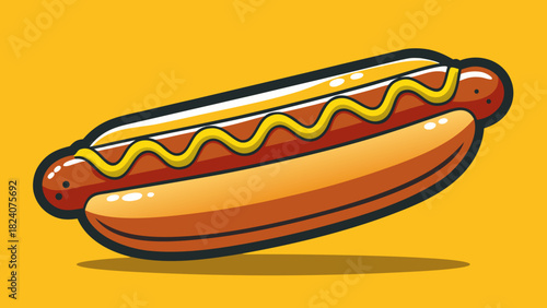 Classic hot dog with mustard on yellow