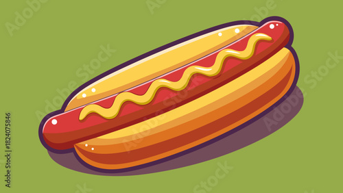 Classic hot dog with mustard illustration