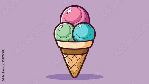 Refreshing three scoop ice cream cone
