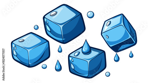 Blue ice cubes melting white