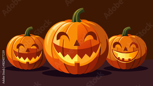Three happy glowing halloween pumpkins