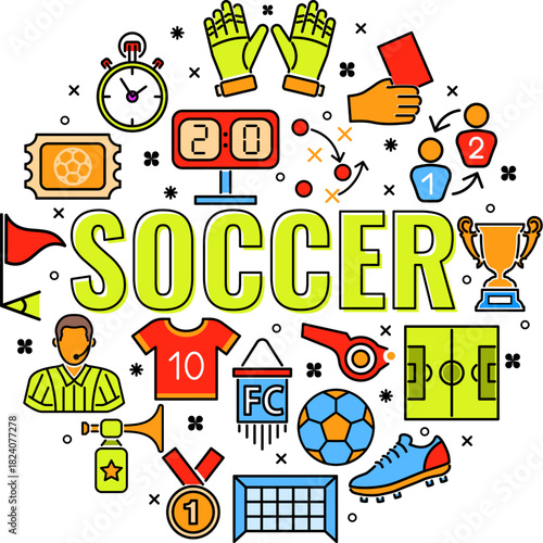 Soccer Banner with Line Icon