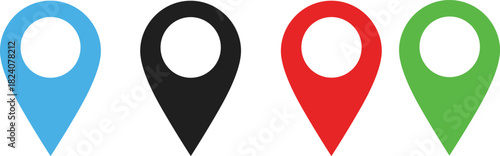 map pin icons, location markers, navigation symbols, GPS pointers, colorful teardrop pins, digital map tools, UI elements,