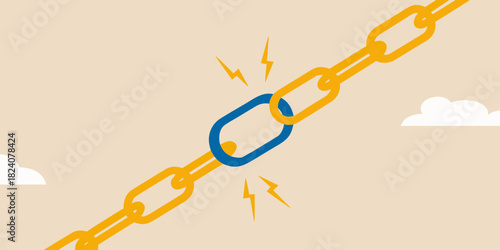 Broken chain link symbolizing weakness and failure