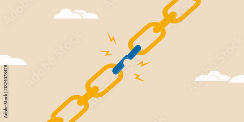 Broken chain link symbolizing weakness and failure