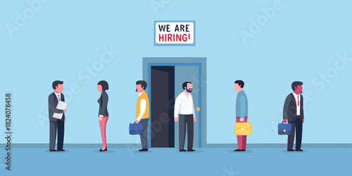 Job applicants waiting in line for hiring opportunity