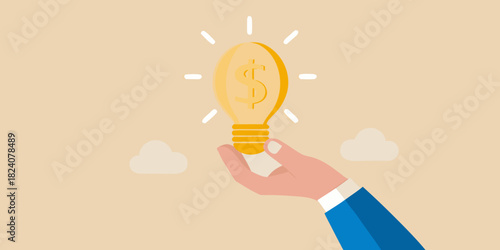 Hand holding a lightbulb with a dollar sign symbolizing financial ideas