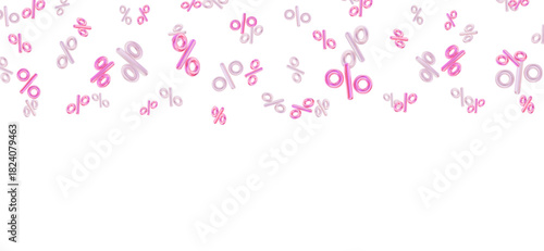 3d set of neon percent signs discount with different angles. Voucher gift. Stock vector illustration on isolated background.