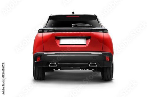 Rear view of a red colored  modern suv car