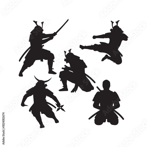 Ninja Samurai Fighter Silhouettes Set