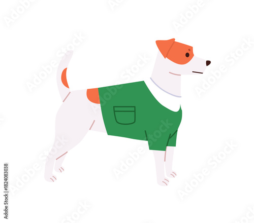 Dog wearing a cute green Jumper illustration. Vector Jack Russell Terrier character in flat cartoon style. Christmas Pet Outfit