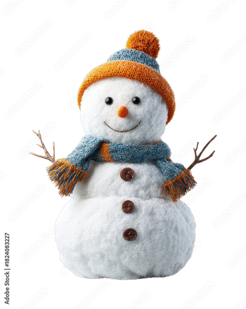 Obraz premium PNG Cheerful snowman with colorful accessories.