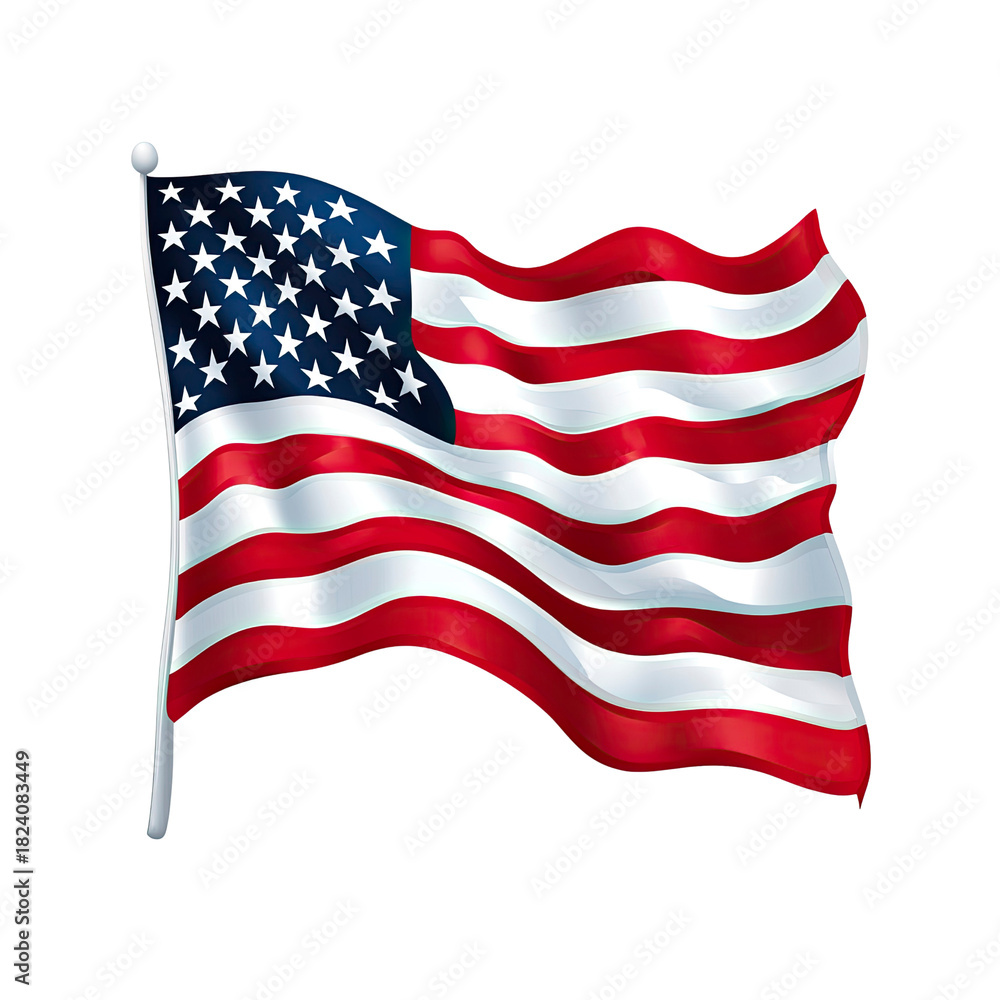 Fototapeta premium Waving American flag with pole