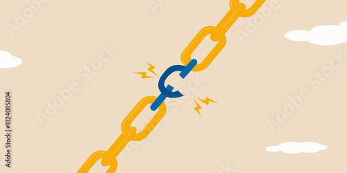Broken chain link symbolizing weakness and failure