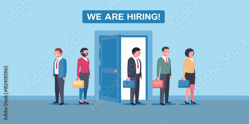 Business people waiting in line for job interview