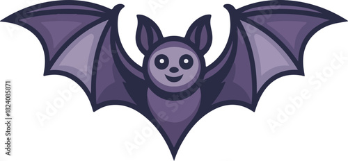 Cute purple bat vector illustration hanging upside down with wide open wings for spooky Halloween.