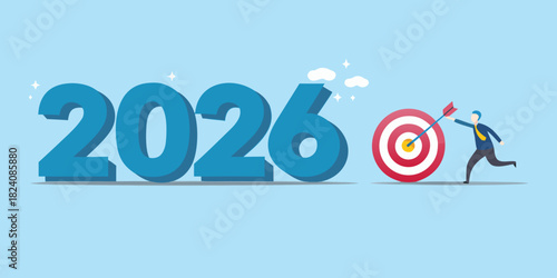Businessman aiming for success in the year 2026