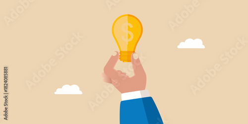 Hand holding a lightbulb with a dollar sign symbolizing a profitable idea