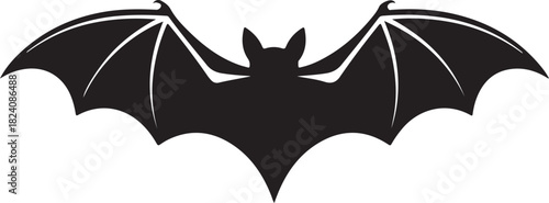 Black bat vector silhouette with wings spread wide, suitable for Halloween and nocturnal animal symbolism