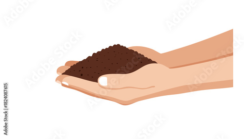 Simple illustration of hands holding earth to express planting care sustainability and natural life cycle