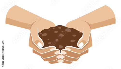 Symbolic image of caring hands with soil representing nurture agriculture and future harvest growth