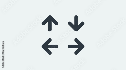 A collection of four dark gray arrows pointing in different directions on a white background plane