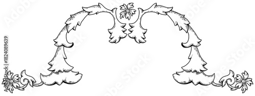 Victorian era style decorative floral engraved element. Vintage graphic elements for design on transparent background.