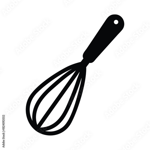 A black silhouette of a kitchen whisk is shown against a white background.