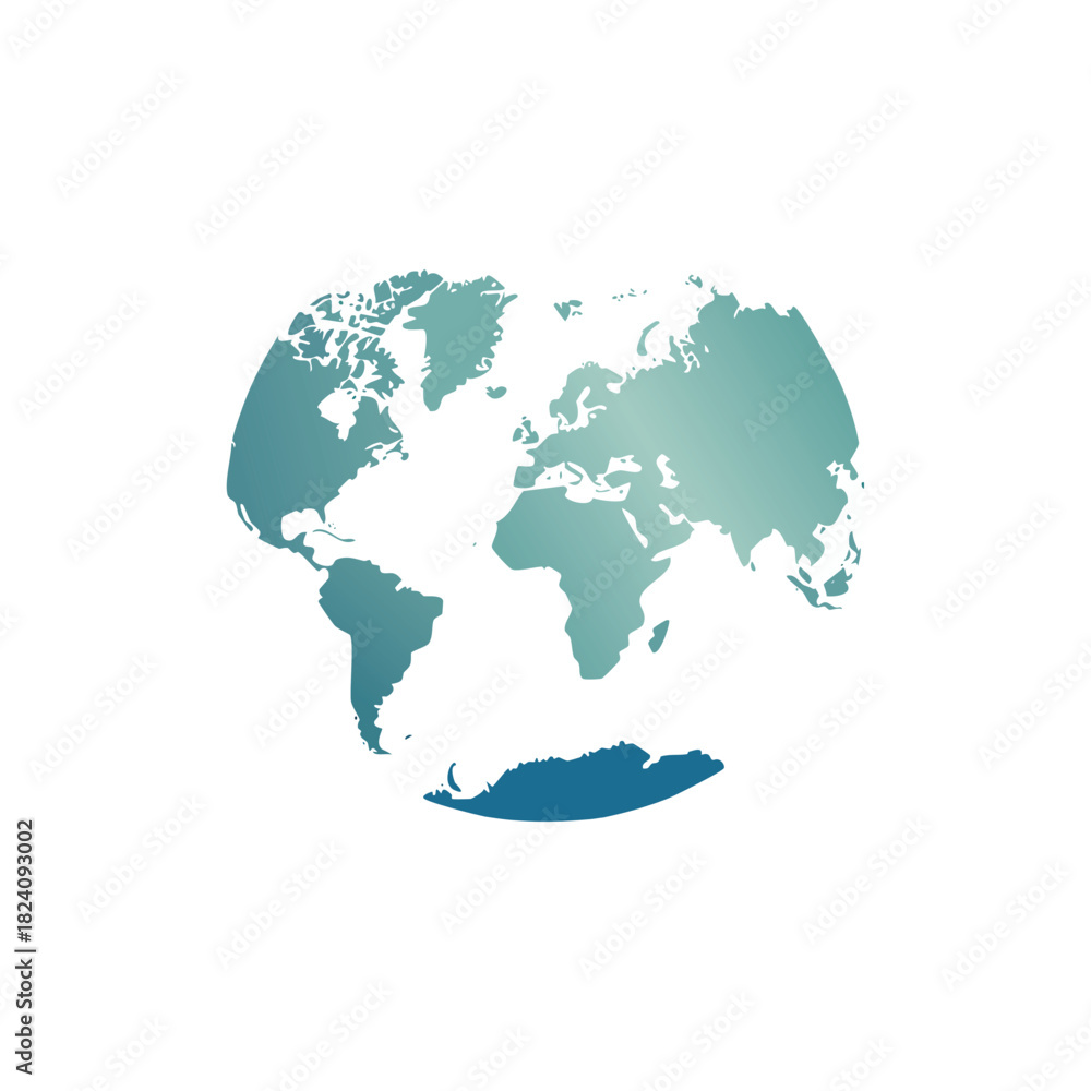 Obraz premium World map illustration with continents in shades of blue and green on a white background.