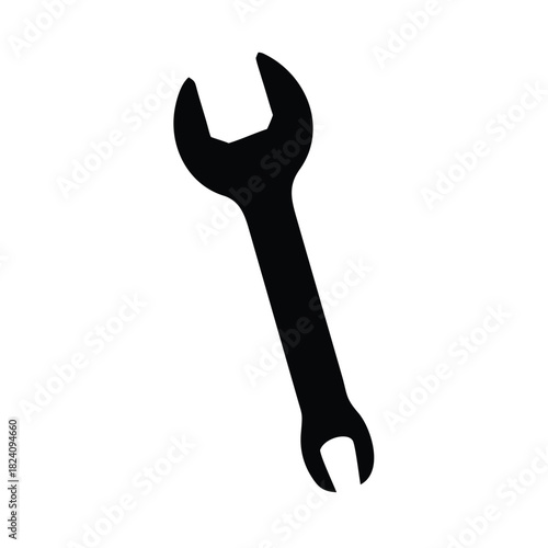 A black silhouette of a wrench is displayed against a white background.