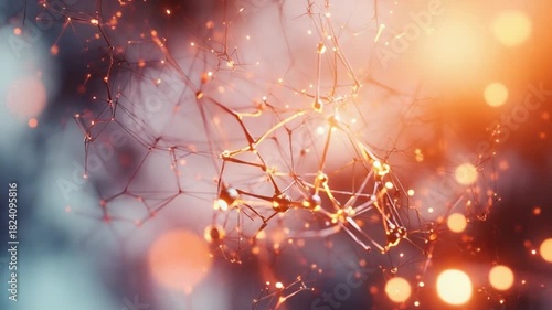 Abstract Network Connection Background with Golden Lights and Orange Glow