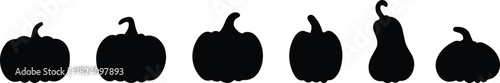 Black pumpkin silhouettes set vector illustration isolated on white background for Halloween decoration and autumn harvest season design projects.