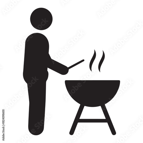 BBQ Icon – Vector Person Grilling on a Barbecue Grill vector Silhouette