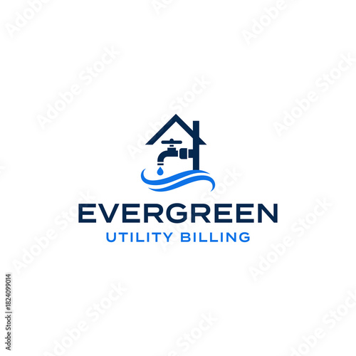 Evergreen Utility Billing Logo with House Faucet and Water Wave.