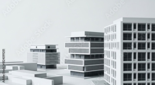 White miniature models of modern buildings and street blocks
