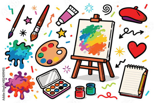 Painter Doodle Flat Illustration Set