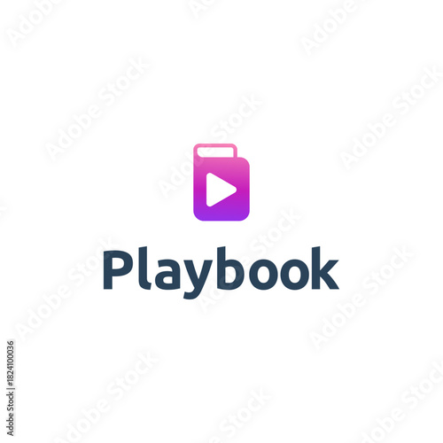 Playbook Logo Featuring a Stylized Book and Play Button in Gradient Colors.