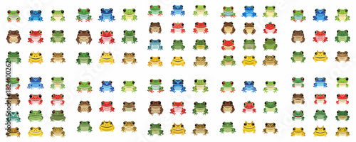 Large Vector Collection of Cartoon Frogs and Toads Characters in Various Bright Colors and Styles Isolated on White.