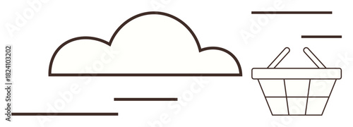 Cloud outline with shopping basket in simple flat style. Ideal for e-commerce, cloud technology, digital marketplace, data storage, innovation, online services, and efficiency. Simple flat metaphor