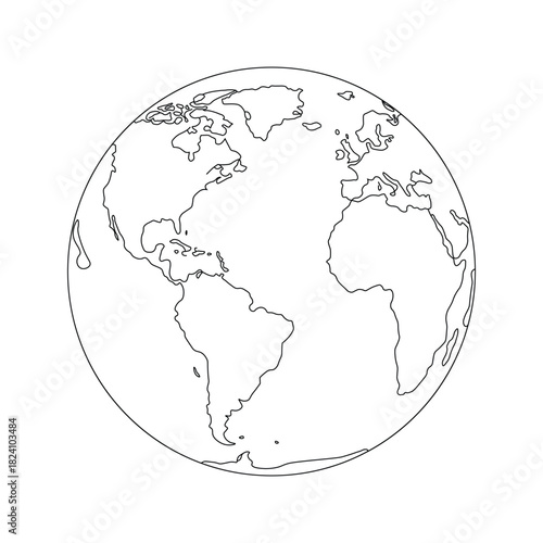 Outline drawing of planet earth showing continents of the americas, africa, and europe