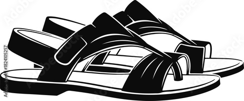 Pair of sandals black and white vector illustration isolated footwear for summer fashion and vacation