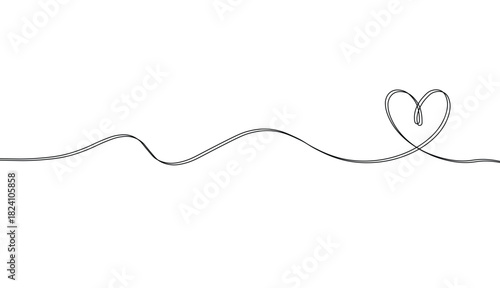 Minimalist continuous line drawing of a heart shape formed by a single flowing, slightly wavy line