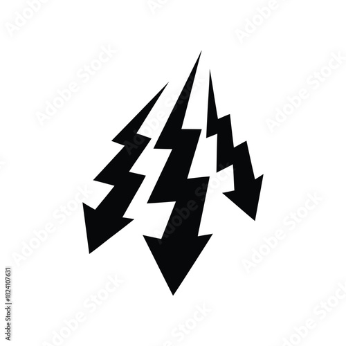Black lightning bolts crashing down vector, danger and power