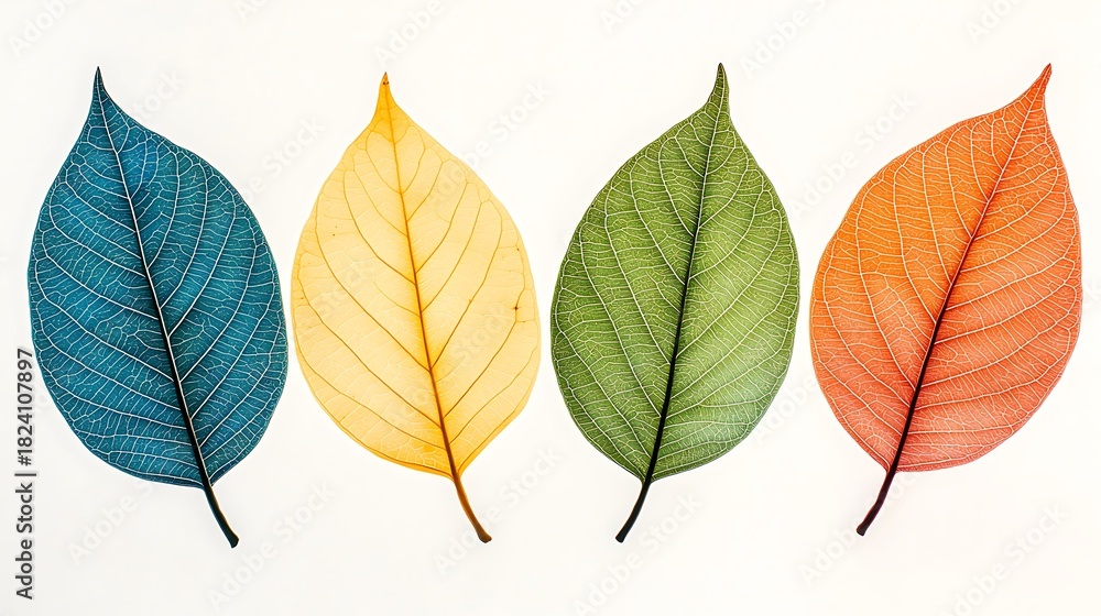 Fototapeta premium Colorful Leaves in Vibrant Shades on White Background