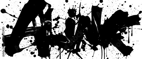 Vector black grunge graffiti style black ink drip art on white background