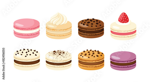 A delightful collection of colorful and flavorful French macarons, perfect for desserts and sweet treats.